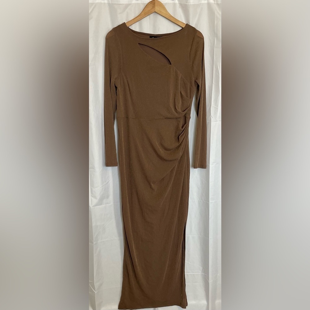 CANDALITE Women’s Brown Sparkle Cut Out Floor Length Body Con Dress Size Med